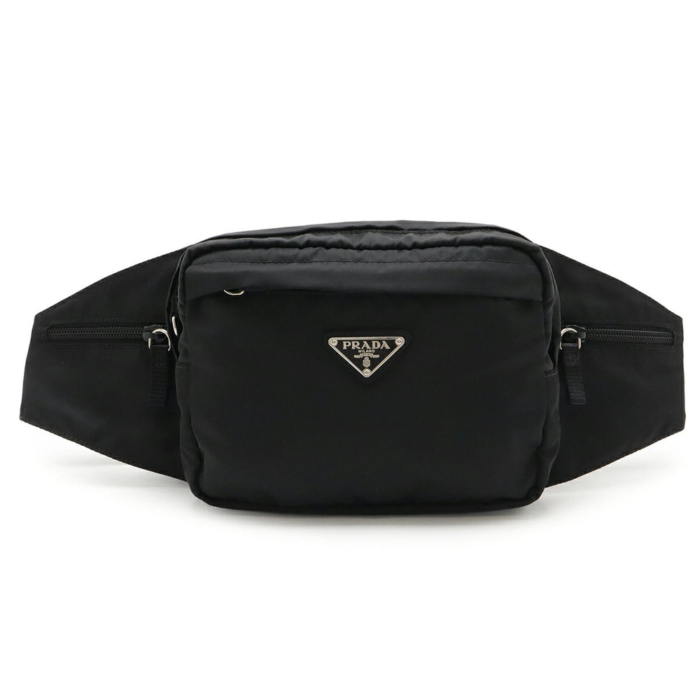 Prada Triangle Waist Pouch Clutch Body Bag Black Nero Black
